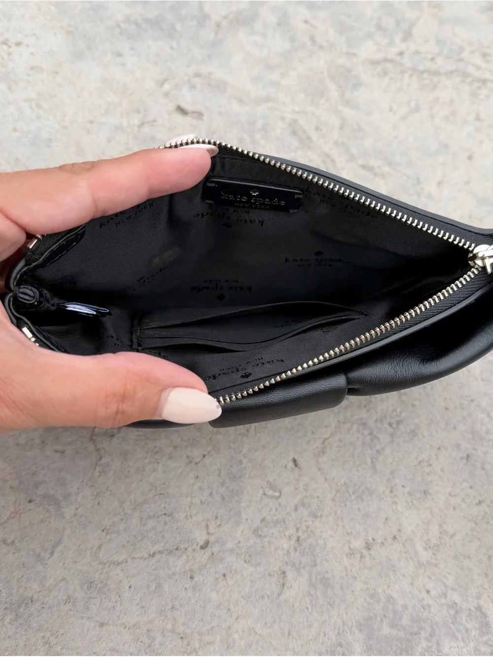 Kate Spade New York Black Leather Bow Wristlet Clutch Purse
